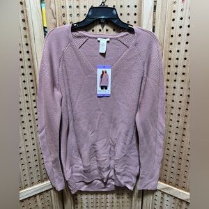 Matty m rib stitch v-neck sweater nwt color mauve